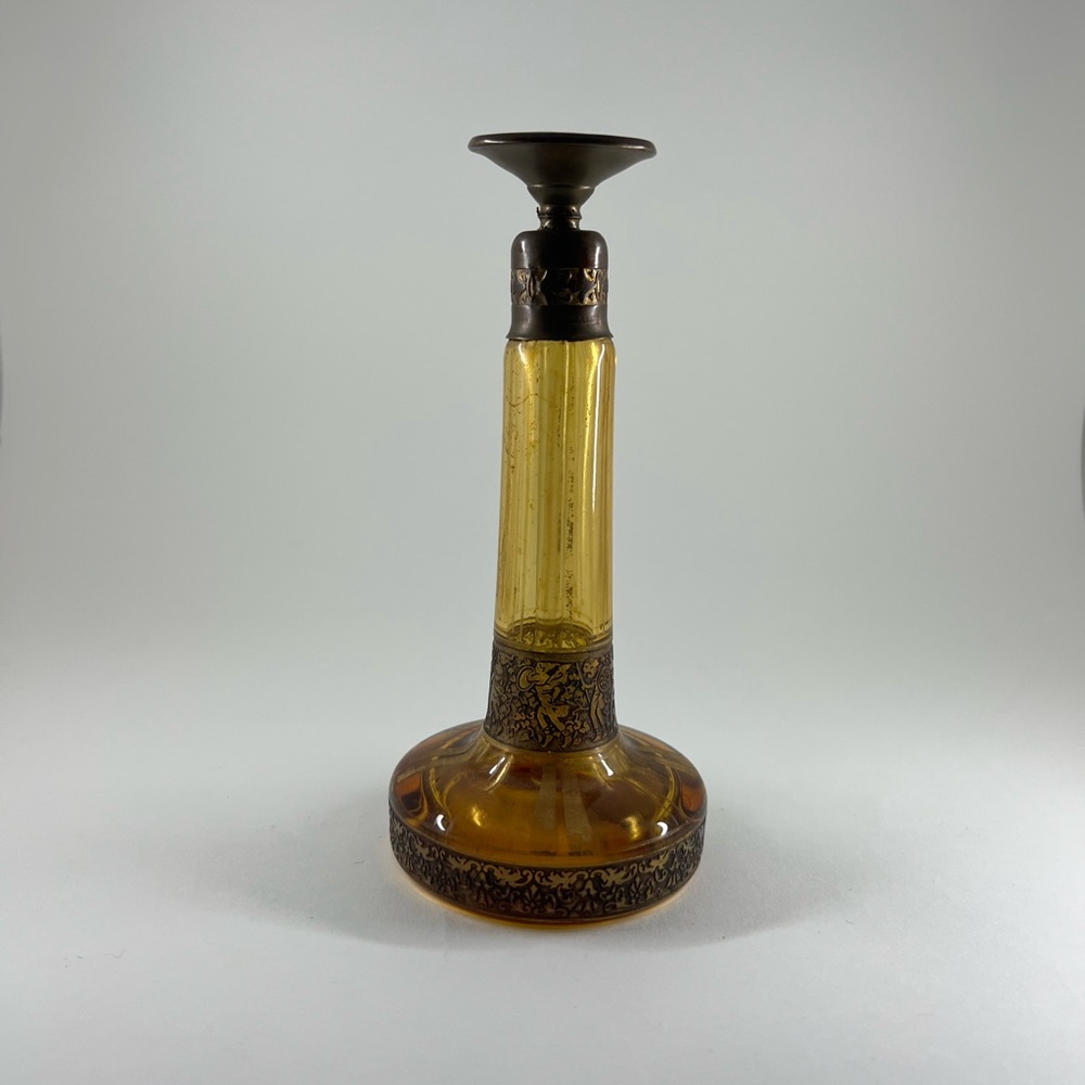 RARE! Antique etched amber glass perfume bottle.